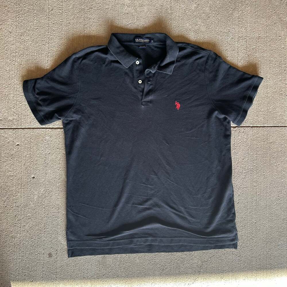 U.S. Polo Assn. Men's Black Polo Shirt Size XXL Short Sleeve Red Logo Cotton